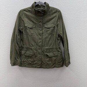 Talbots Green Cotton Linen Lyocell Utility Military Button Jacket Womens Medium